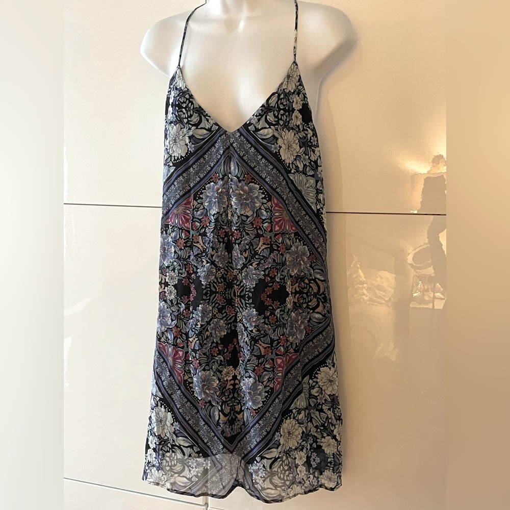NWT Lavender Brown bohemian blue floral rayon Cami Slip Dress small